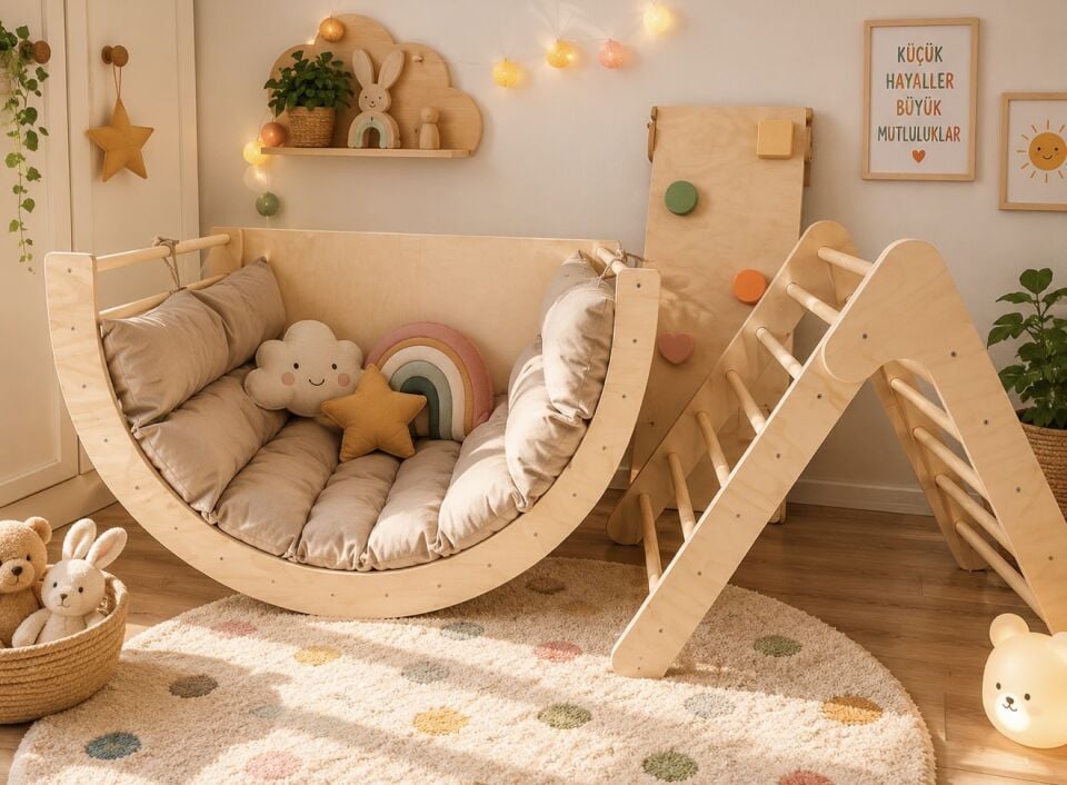 Montessori destekli 3'lü pikler gelişim seti (minderli)