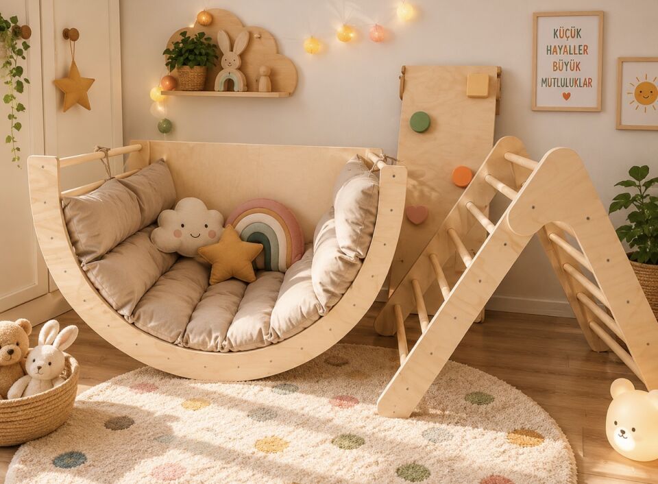 Montessori destekli 3'lü pikler gelişim seti (minderli)