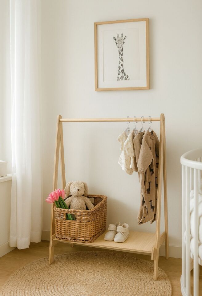 Montessori çocuk kıyafet askılığı